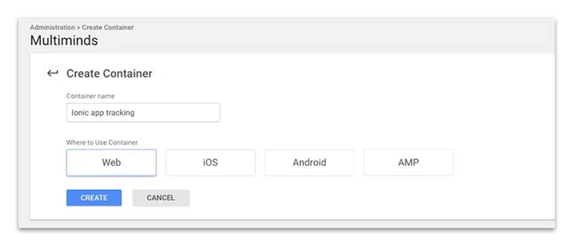 GTM screenshot to create new container