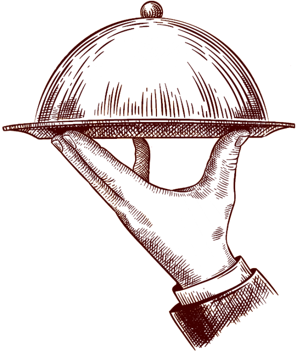 pencil drawing of hands serving food platter