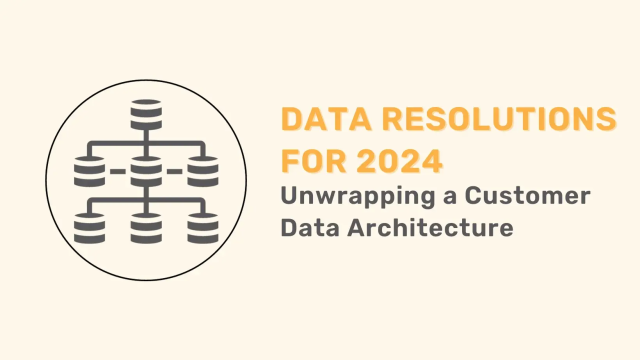 Data Architecture diagram icon. Text: "DATA RESOLUTIONS FOR 2024 Unwrapping a Customer Data Architecture."